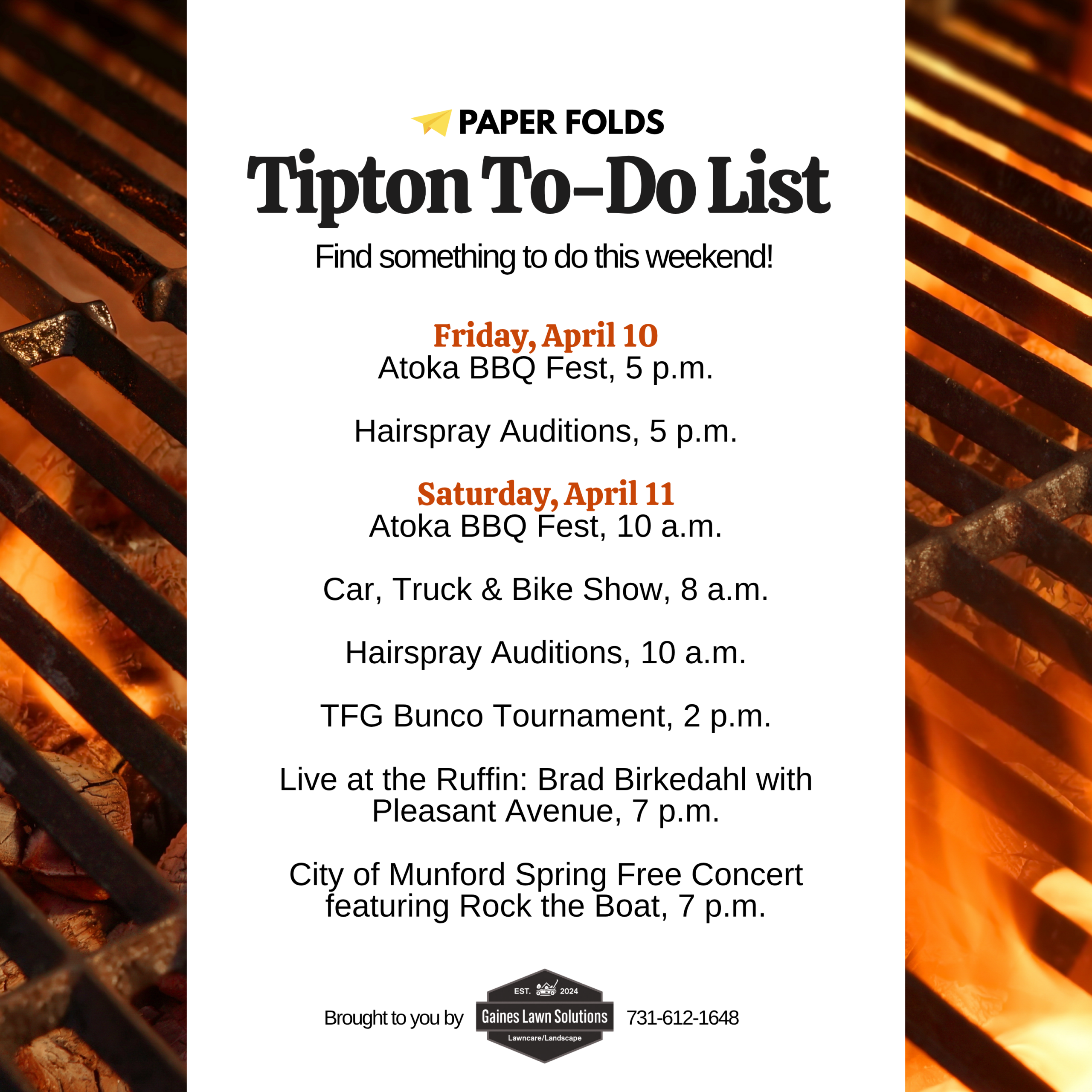 Tipton To-Do List: April 10-12, 2026