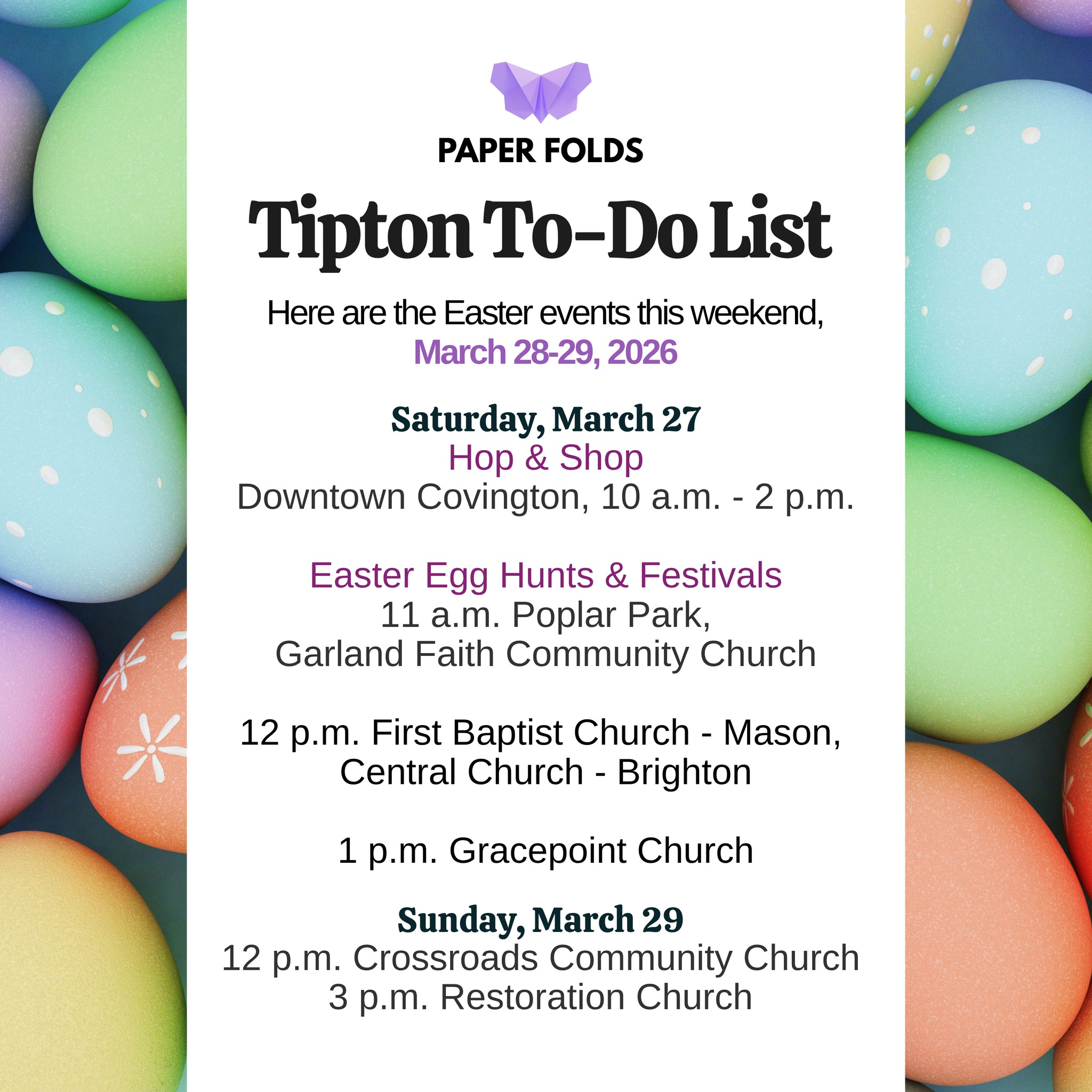 Tipton To-Do List: March 27-29, 2026