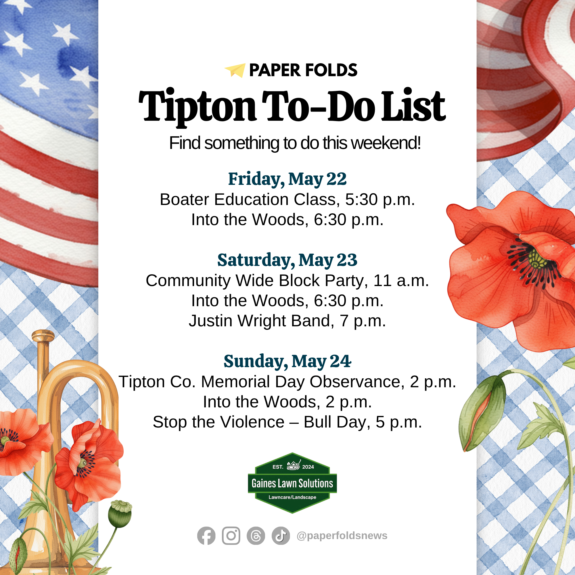 Tipton To-Do List: May 22-24, 2026