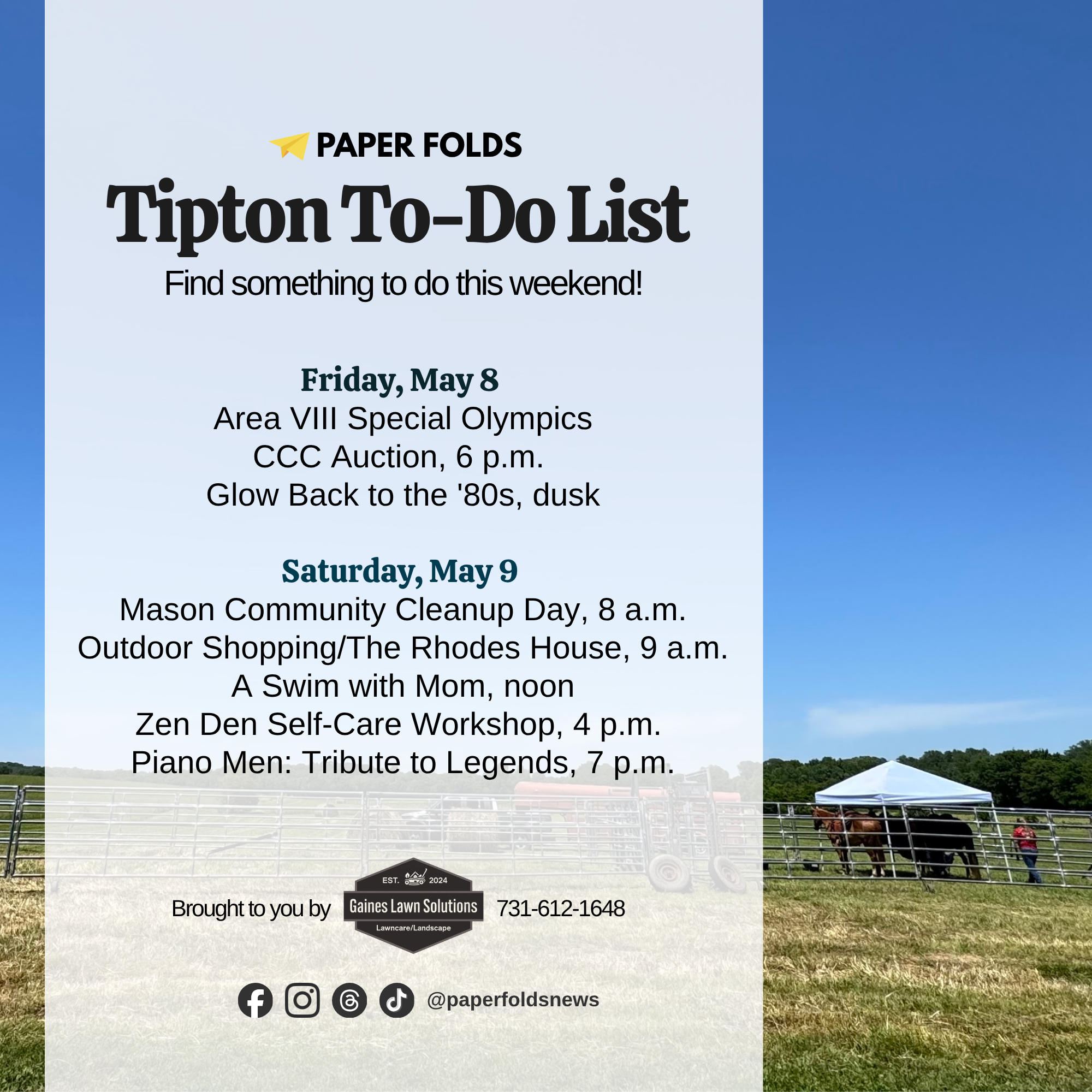 Tipton To-Do List: May 8-10, 2026