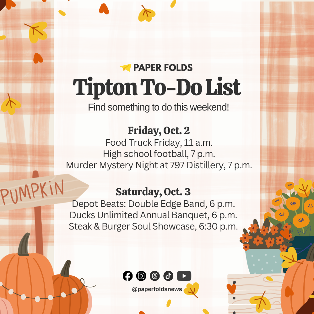 Tipton To-Do List: Oct. 2-4, 2026