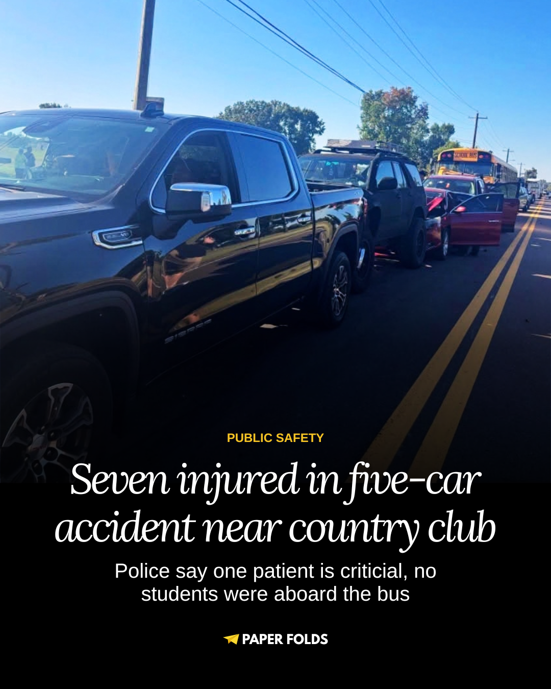 Seven injured in five-vehicle crash involving school bus on Highway 59